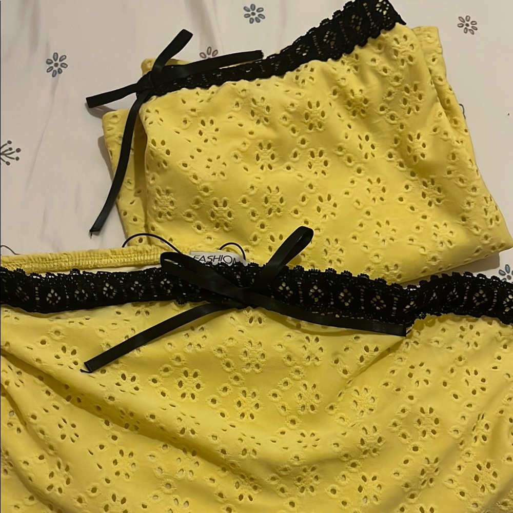 Fashion Nova Yellow Lace Mini Dress